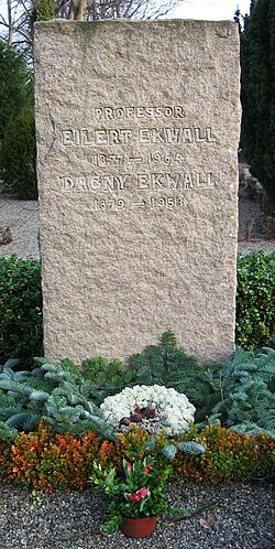 Eilert Ekwall's gravestone at the Northern Cemetery in Lund, Sweden, where he is buried with his wife Dagny.