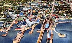 Aerial cartoon view of Pensacola ca. mid-1930s