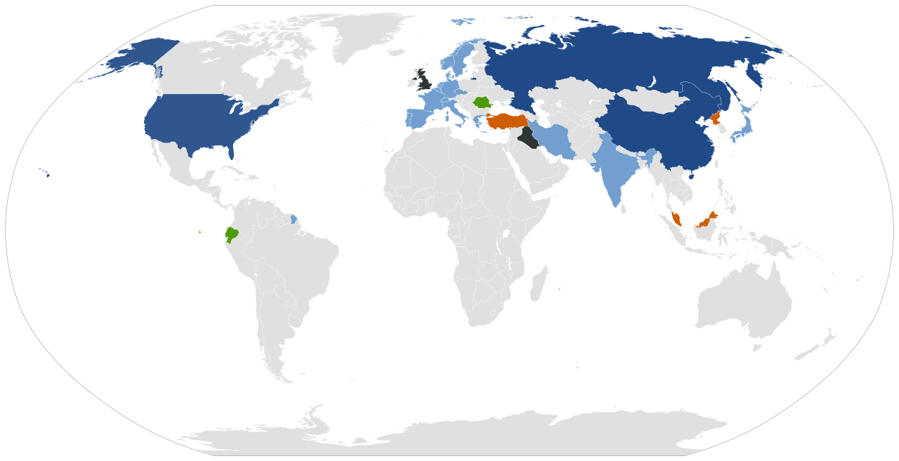 Map of countries which have achieved human spaceflight