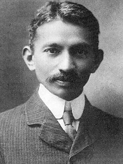 Gandhi in South Africa in about 1906–1909. Referring to his years there, he later wrote: "... I found that even civil disobedience failed to convey the full meaning of the struggle. I therefore adopted the phrase civil resistance."