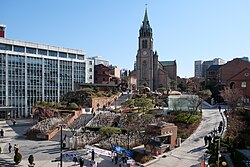 The Myeongdong Cathedral, seat of the Archdiocese of Seoul.