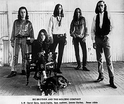 Joplin (seated) with Big Brother and the Holding Company, c. 1966–1967