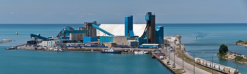 The Sifto Canada salt mine and processing plant at the harbor in Goderich, Ontario, Canada