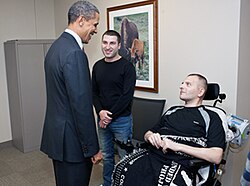 U.S. President Barack Obama visiting wounded Georgian LTC Alexandre Tugushi.