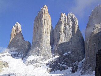 Granite rock formation in the Chilean Patagonia. Like most inorganic minerals formed by oxidation in the Earth's atmosphere, granite consists primarily of crystalline silica SiO2 and alumina Al2O3.