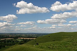 The Vale of Blackmore, the main setting for Thomas Hardy's novel Tess of the d'Urbervilles. Hambledon Hill towards Stourton Tower