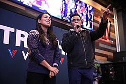 Apoorva and Vivek Ramaswamy in January 2024, campaigning in Des Moines, Iowa