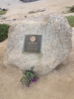 The plaque marking the location of Denver's plane crash in Pacific Grove, California