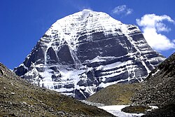 The north face of Mount Kailash, a mountain in the Tibet Autonomous Region of China which is considered sacred by four religions