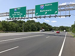The I-95/I-495 split at College Park, Maryland