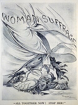 "All together now! Stop her!" by Udo Keppler, 1914