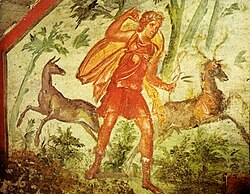 A Roman fresco depicting Diana hunting, 4th century CE, from the Via Livenza hypogeum in Rome