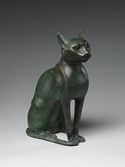 Ancient Egyptian cat statuette intended to contain a mummified cat 332–30 B.C.
