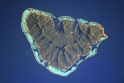 Moʼorea, French Polynesia, a volcanic island where the central island is still prominent