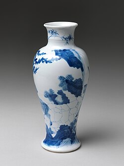 Jingdezhen blue and white porcelain vase, Qing dynasty, Kangxi period (late 17th century). Metropolitan Museum of Art.