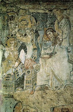 Earliest known (6th century) Roman depiction of Santa Maria Regina (Saint Mary the Queen). Santa Maria Antiqua church, Rome.