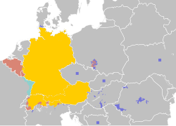 Legal statuses of German in Europe: (co-)official language and first language of the majority co-official, but not the first language of the majority legally recognized minority language sizable minority, without legal recognition