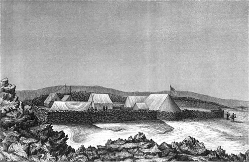 Sketch of Wilkes' campsite by ship's artist Alfred Thomas Agate