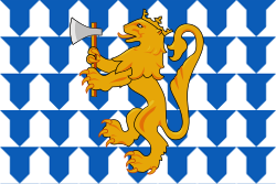 A proposed flag of Svalbard from 1930.[51] It consists of the lion from the Norwegian coat of arms on a background of blue and white vair, possibly symbolising the Arctic landscape of the archipelago. Svalbard does not currently use a distinct flag.