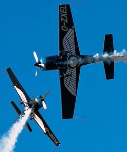 Two planes during a show at the Lowestoft Seafront Air Festival