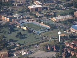 An aerial view of Hampton University