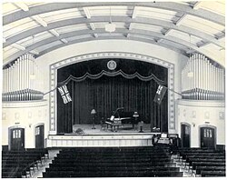 Stage inside Darke Hall, circa 1930