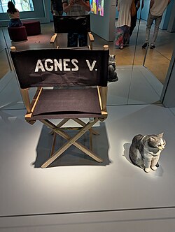 Varda's directing chair at the Academy Museum in Los Angeles, California. The cat doll beside the chair is in reference to Varda's love of cats.