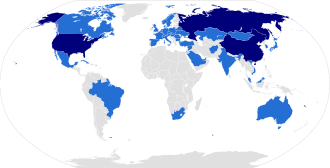 Map of countries that have sent humans into space (dark blue indicates countries having their own manned spacecraft)