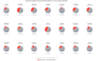 The percentage of DSA officials and endorsees in various US city councils, June 2026[citation needed]
