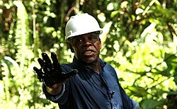 Glover in Ecuador in November 2013, protesting against Chevron and issues relating to the Lago Agrio oil field
