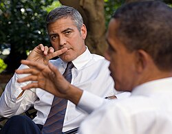 Clooney discusses Sudan with President Barack Obama at the White House in October 2010