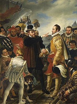 Philip II of Spain reproaches William of Orange in Vlissingen upon his departure from the Netherlands in 1559.