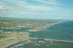 An aerial view of Nome, Alaska, July 2006
