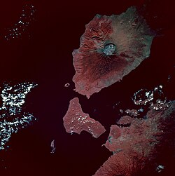 An infrared image of Mount Tambora (north is on the left)