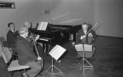 A Classical piano trio is a group that plays chamber music, including sonatas. The term "piano trio" also refers to works composed for such a group.