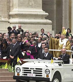 Benedict's first trip in a popemobile, 2005