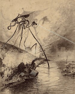 The War of the Worlds by H. G. Wells, 1897, depicts an invasion of Earth by fictional Martians.