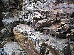 Rock outcrop along a mountain creek near Orosí, Costa Rica.