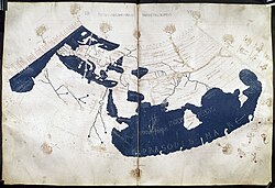 The Ptolemy world map, reconstituted from Ptolemy's Geographia, written c. 150