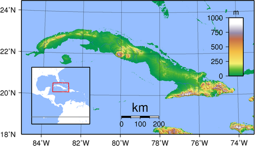 Topographic map of Cuba