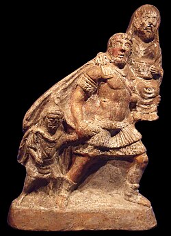 A 1st-century terracotta expressing the pietas of Aeneas, who carries his aged father and leads his young son