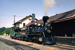 Sierra Railway No. 3 at the old Jamestown Depot, for the filming of the pilot episode of The Big Valley, 1964.
