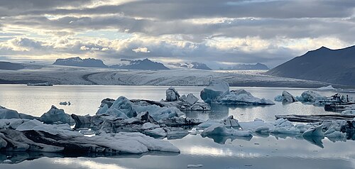 Ice lagoon Jökulsárlón at the foot of the Vatnajökull Glacier, Iceland, 2023
