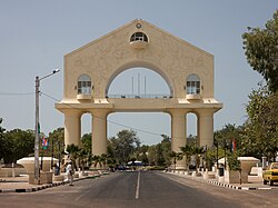 The Arch 22 monument commemorating the 1994 coup which saw the then 29-year-old Yahya Jammeh seize power in a bloodless coup, ousting Sir Dawda Jawara, who had been President of the Gambia since 1970[82]