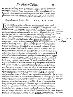 A page from De Morbo Gallico (On the French Disease), Gabriele Falloppio's treatise on syphilis. Published in 1564, it describes early use of condoms.