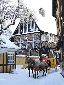 Snowfall in The Old Town. Horse carriages carry visitors around occasionally.