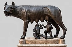 Capitoline Wolf, showing the twins Romulus and Remus suckling the she-wolf.