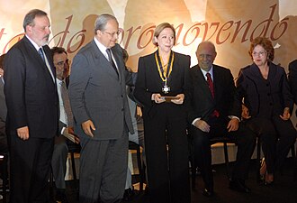 The actress Fernanda Montenegro is awarded with the medal Euvaldo Lodi, celebrating the 70th anniversary of the Confederação Nacional da Indústria (CNI).