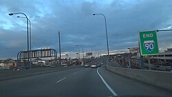 The eastern terminus of I-90 in East Boston