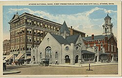 City Hall and the First Presbyterian Church on a pre-1923 postcard